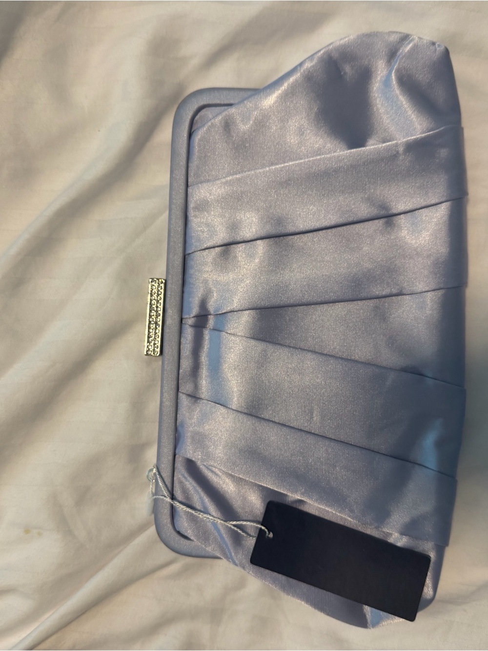 Satin Pleated Clutch Bag in Light Blue